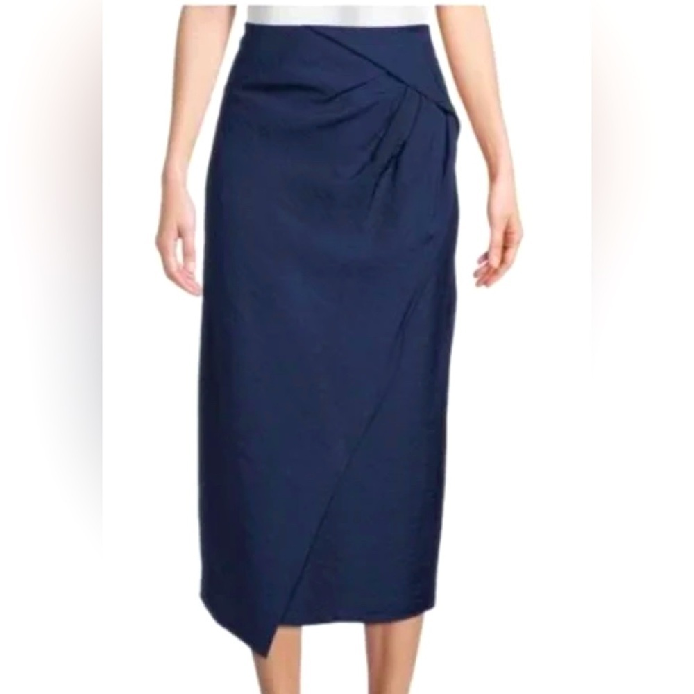 Vince Carnation Asymmetrical Cascade Drape Midi  Skirt Blue , size 0